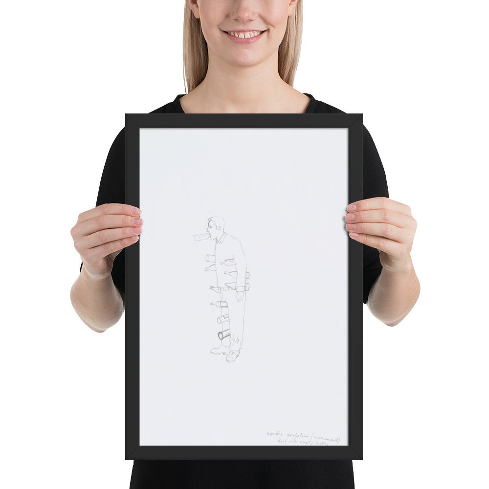 Nordic sculpture do it with empty bottles by Erwin Wurm, Framed poster