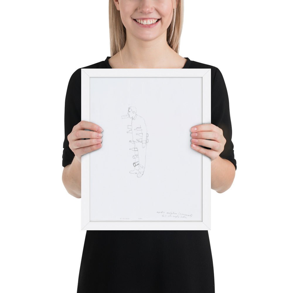 Nordic sculpture do it with empty bottles by Erwin Wurm, Framed poster