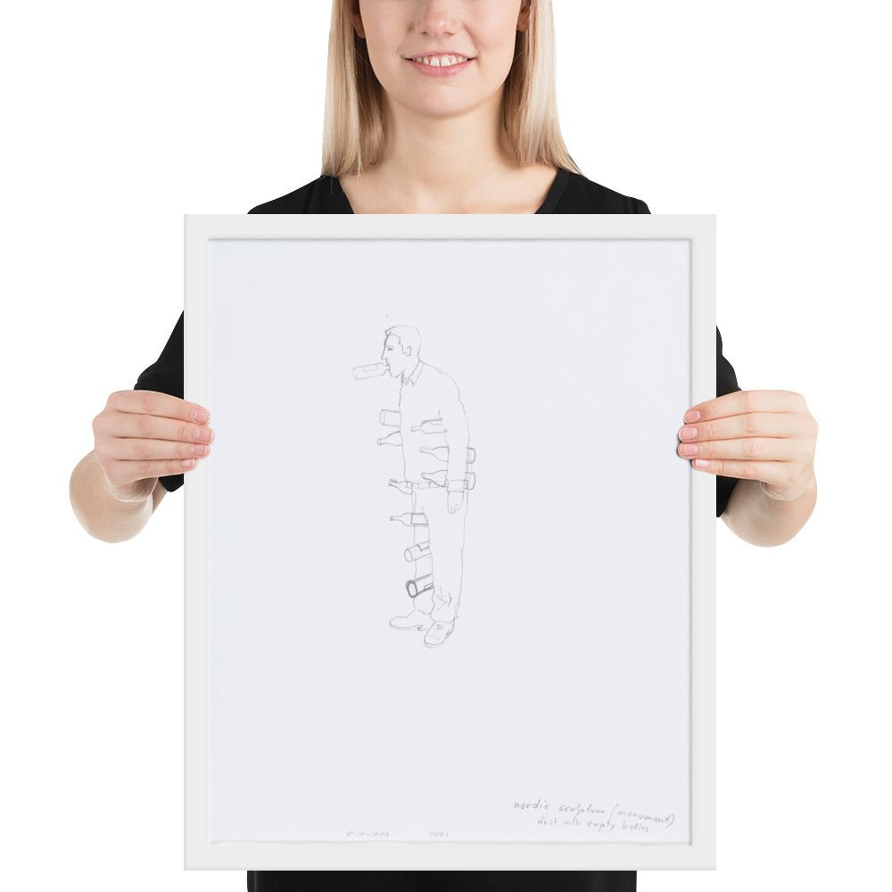 Nordic sculpture do it with empty bottles by Erwin Wurm, Framed poster