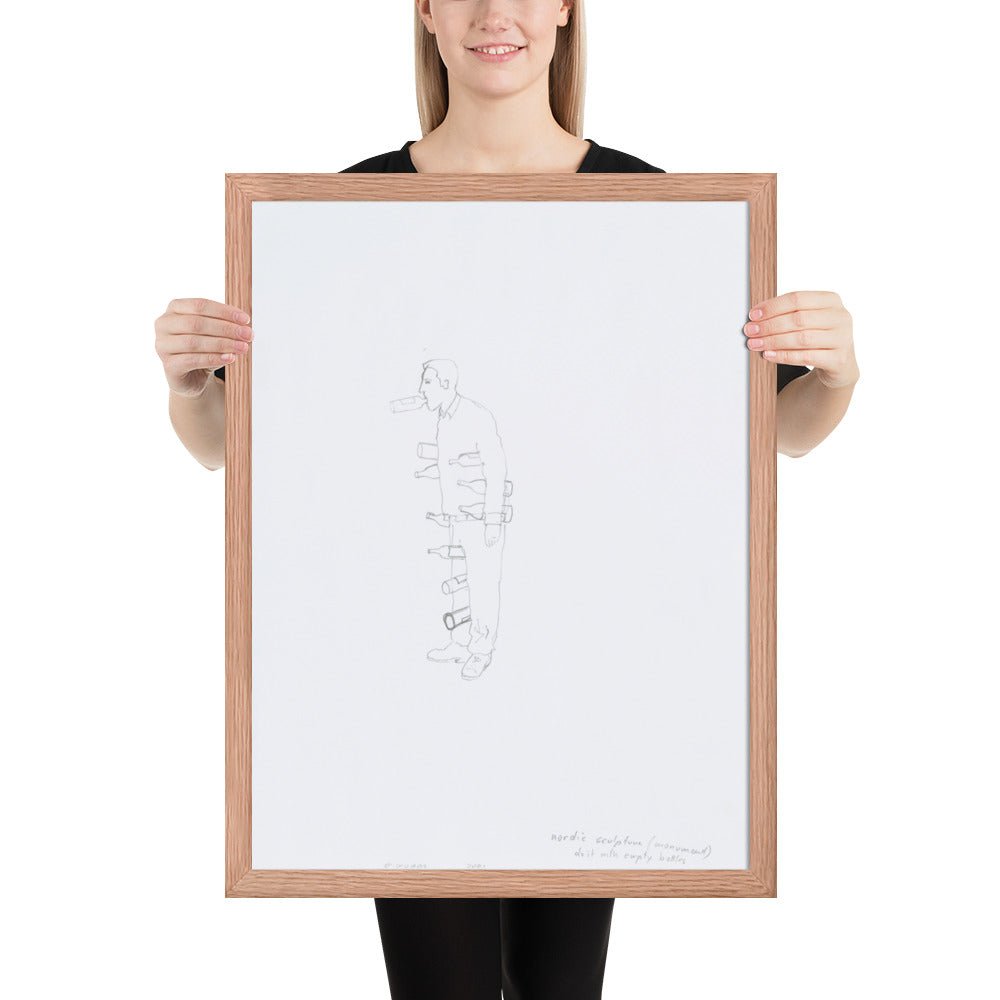 Nordic sculpture do it with empty bottles by Erwin Wurm, Framed poster