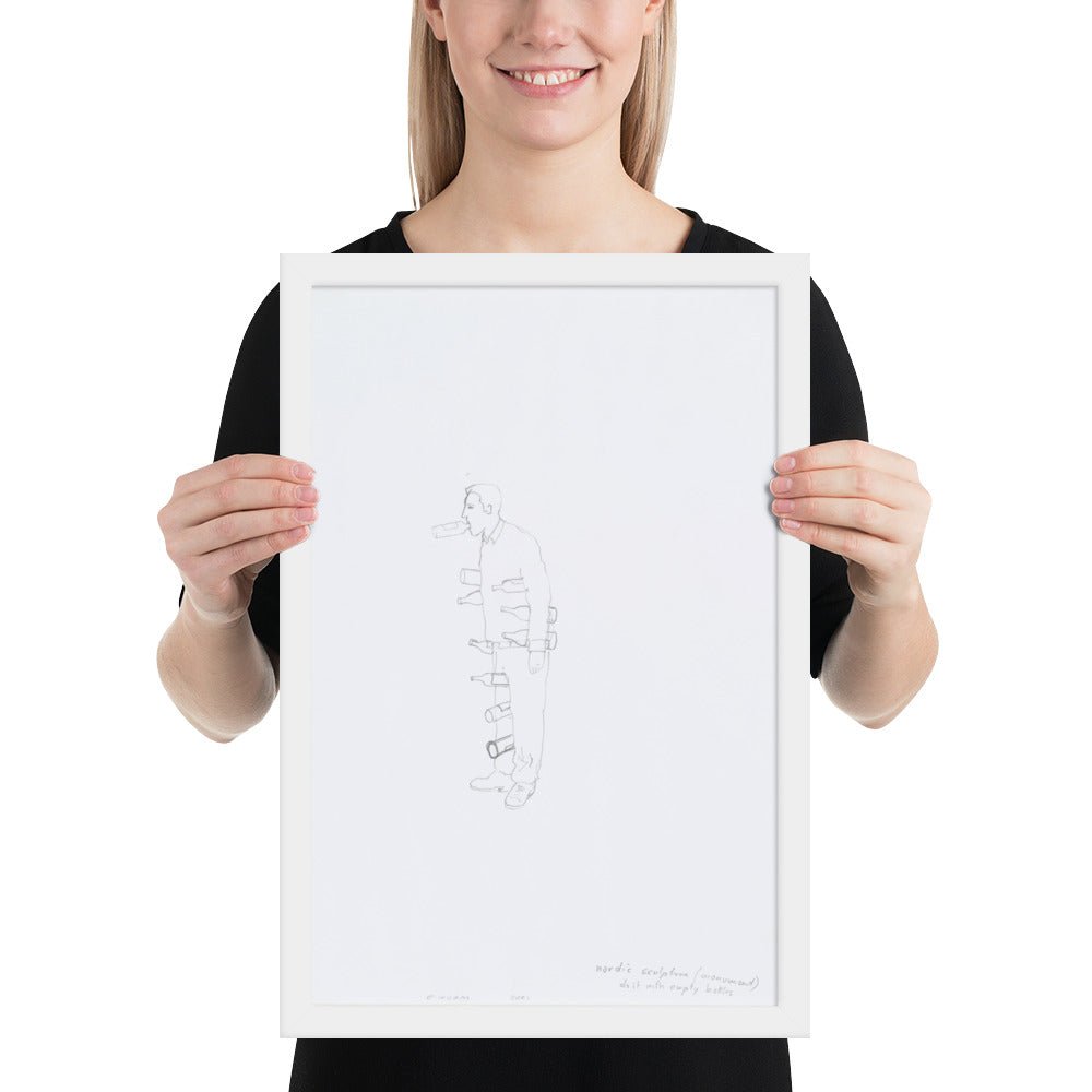 Nordic sculpture do it with empty bottles by Erwin Wurm, Framed poster
