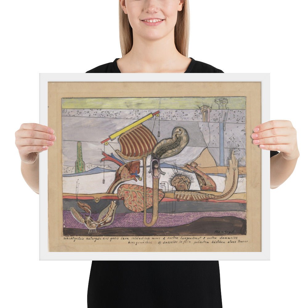 Stratified Rocks, Nature's Gift of Gneiss Lava Iceland Moss by Max Ernst, Framed poster