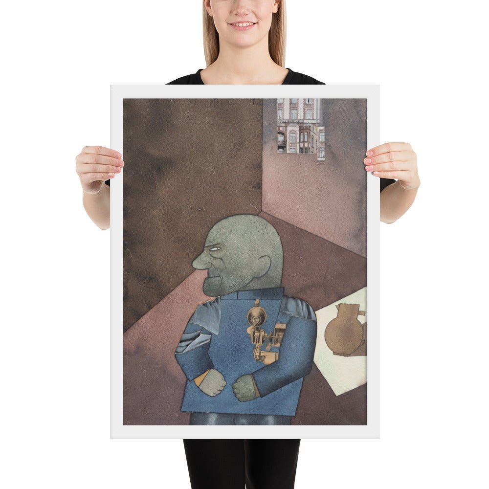 The Convict Monteur John Heartfield after Franz Jung's Attempt to Get Him Up on His Feet by George Grosz, Framed poster