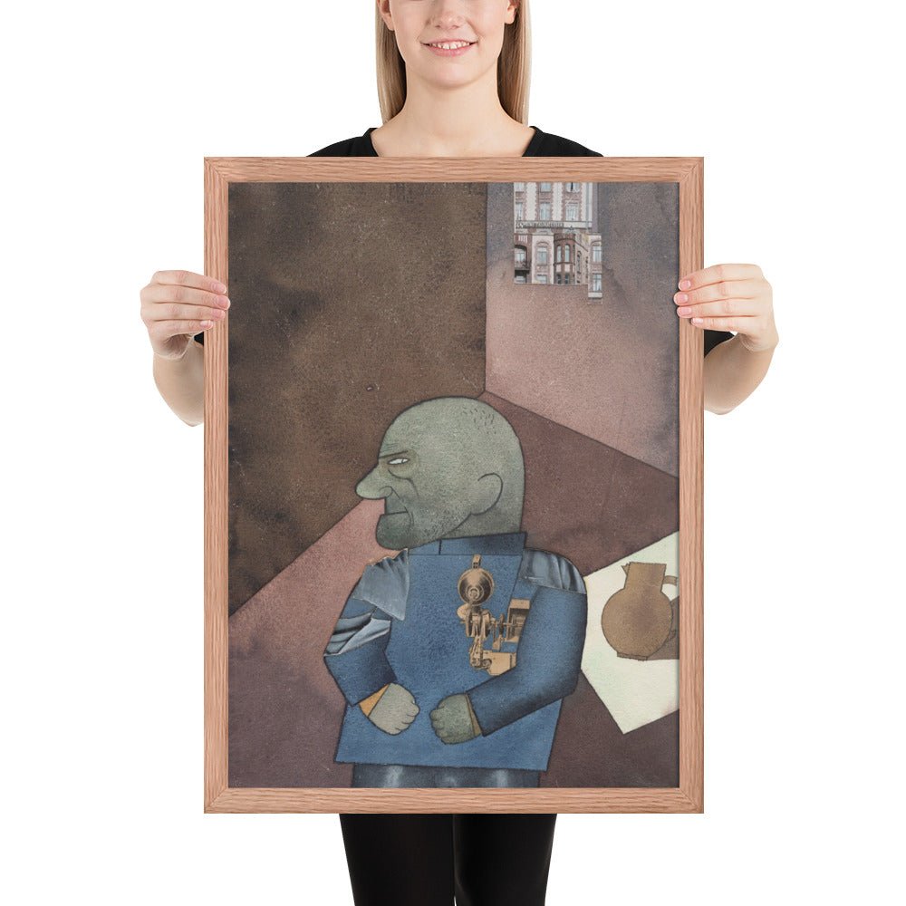 The Convict Monteur John Heartfield after Franz Jung's Attempt to Get Him Up on His Feet by George Grosz, Framed poster