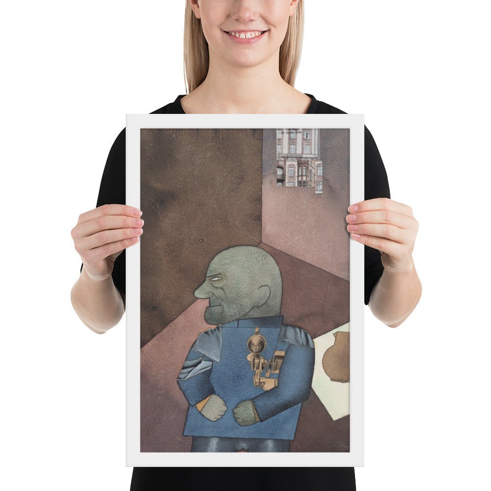 The Convict Monteur John Heartfield after Franz Jung's Attempt to Get Him Up on His Feet by George Grosz, Framed poster