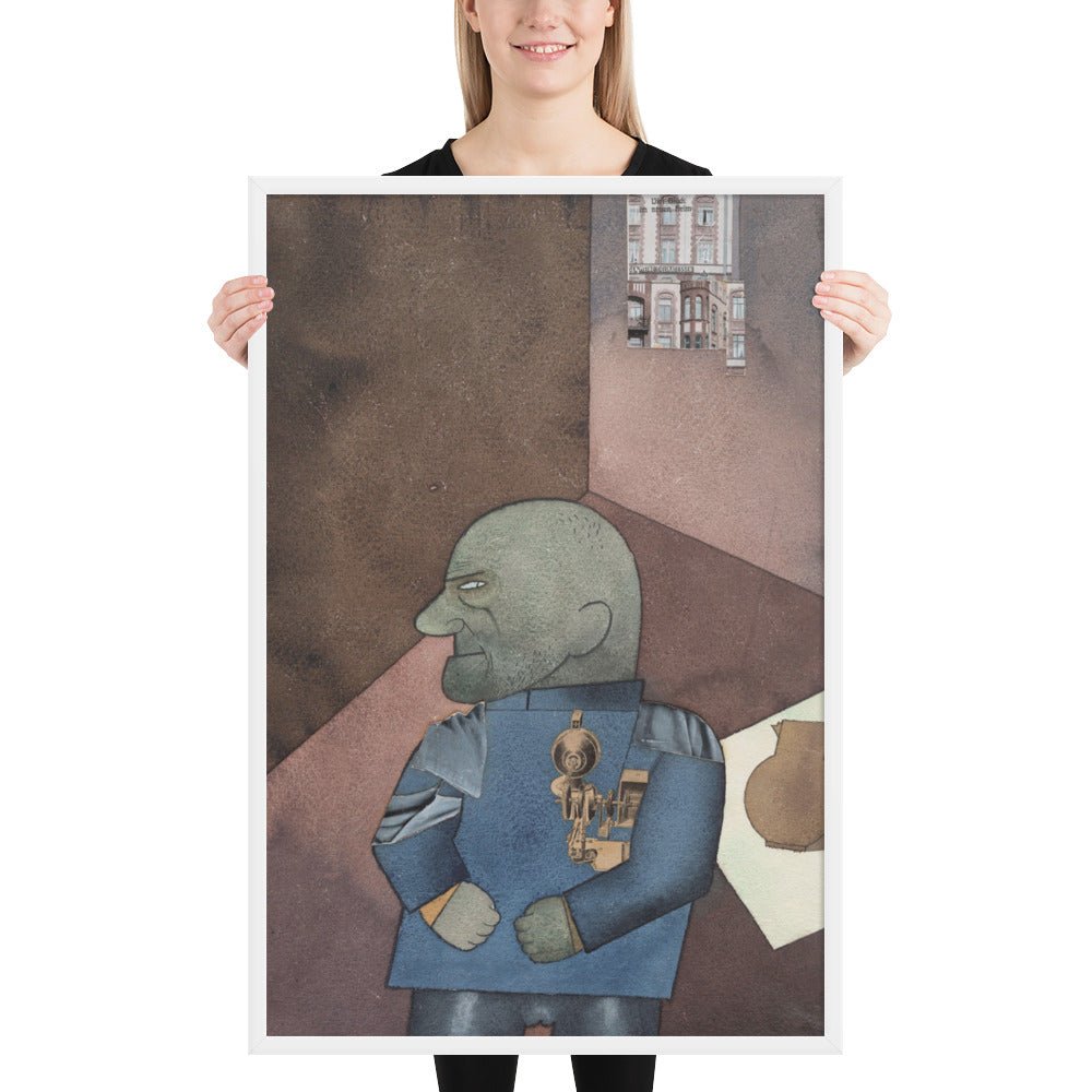 The Convict Monteur John Heartfield after Franz Jung's Attempt to Get Him Up on His Feet by George Grosz, Framed poster