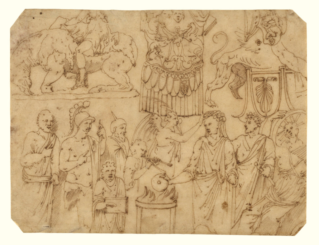 Unknown maker, Roman School:Studies of Antiquities, Poster Print Wall Art