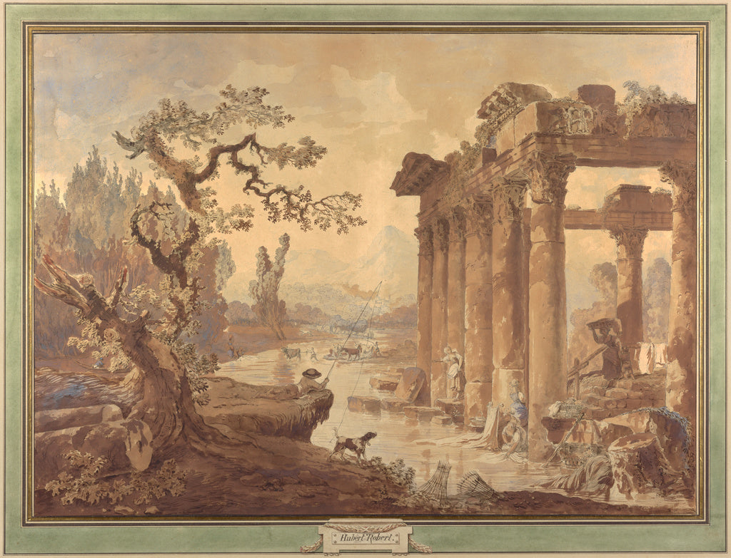 Hubert Robert:Landscape with Ruins, Poster Print Wall Art