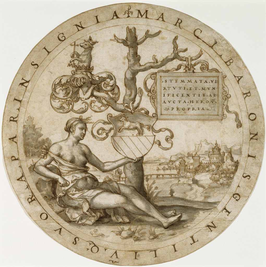 Georg Pencz:Study for a Stained Glass Window with the Coat o, Poster Print Wall Art