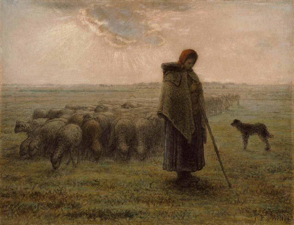 Jean-François Millet:Shepherdess and Her Flock, Poster Print Wall Art
