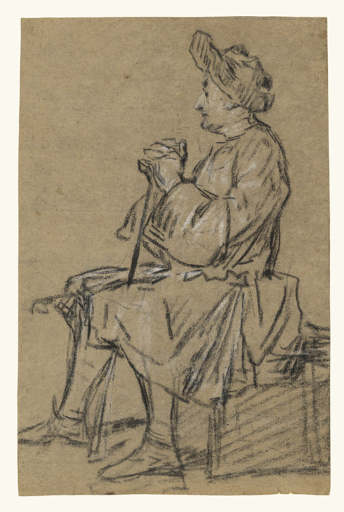Jean-Siméon Chardin:Study of a Seated Man (recto); Study of, Poster Print Wall Art