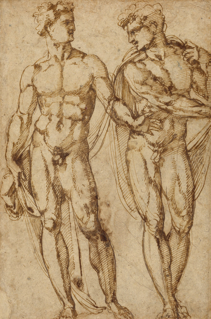 Baccio Bandinelli:Study of Two Men (recto); Study of the Hea, Poster Print Wall Art