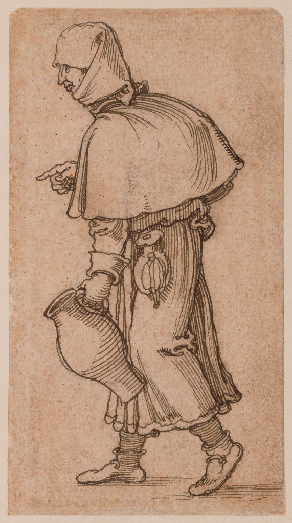 Sebald Beham:A Peasant Woman Carrying a Jug, Poster Print Wall Art