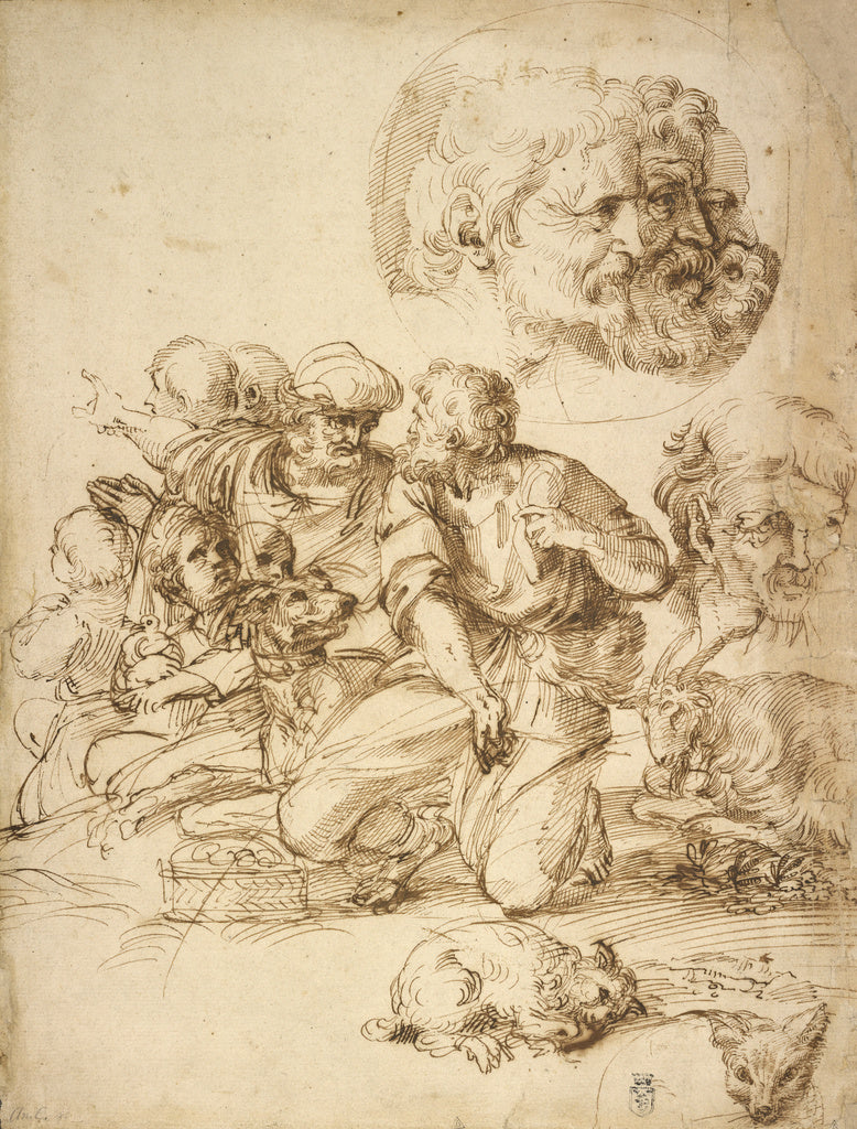 Agostino Carracci:A Group of Shepherds, and Other Studies, Poster Print Wall Art
