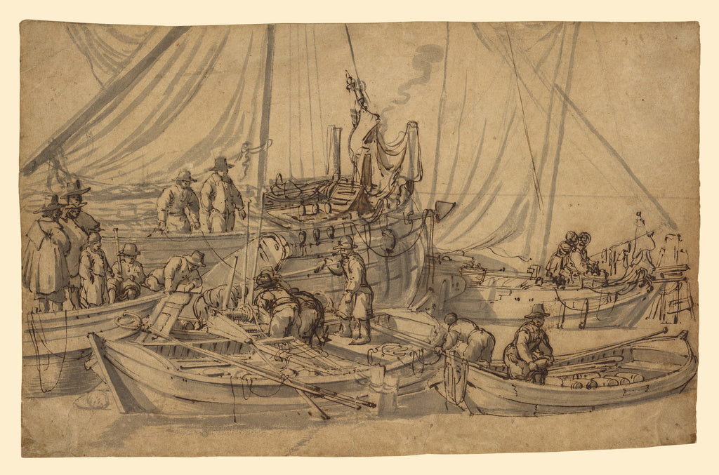 Willem van de Velde the Elder:Figures on Board Small Merchan, Poster Print Wall Art