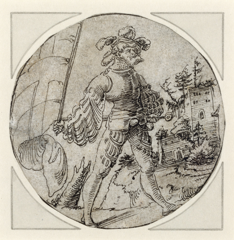 Master of the Berlin Roundels:A Standard-Bearer before a Cas, Poster Print Wall Art