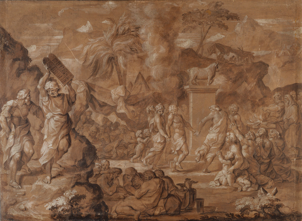 Sébastien Bourdon:The Israelites Dancing around the Golden , Poster Print Wall Art