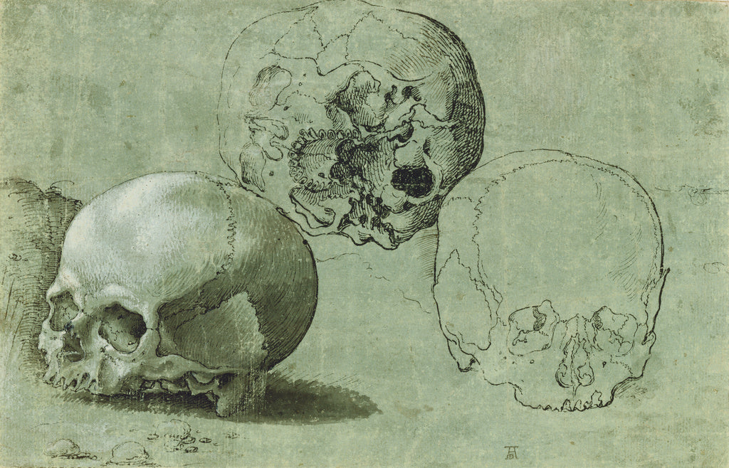 Unknown maker, Southern German:Study of Three Skulls (recto), Poster Print Wall Art