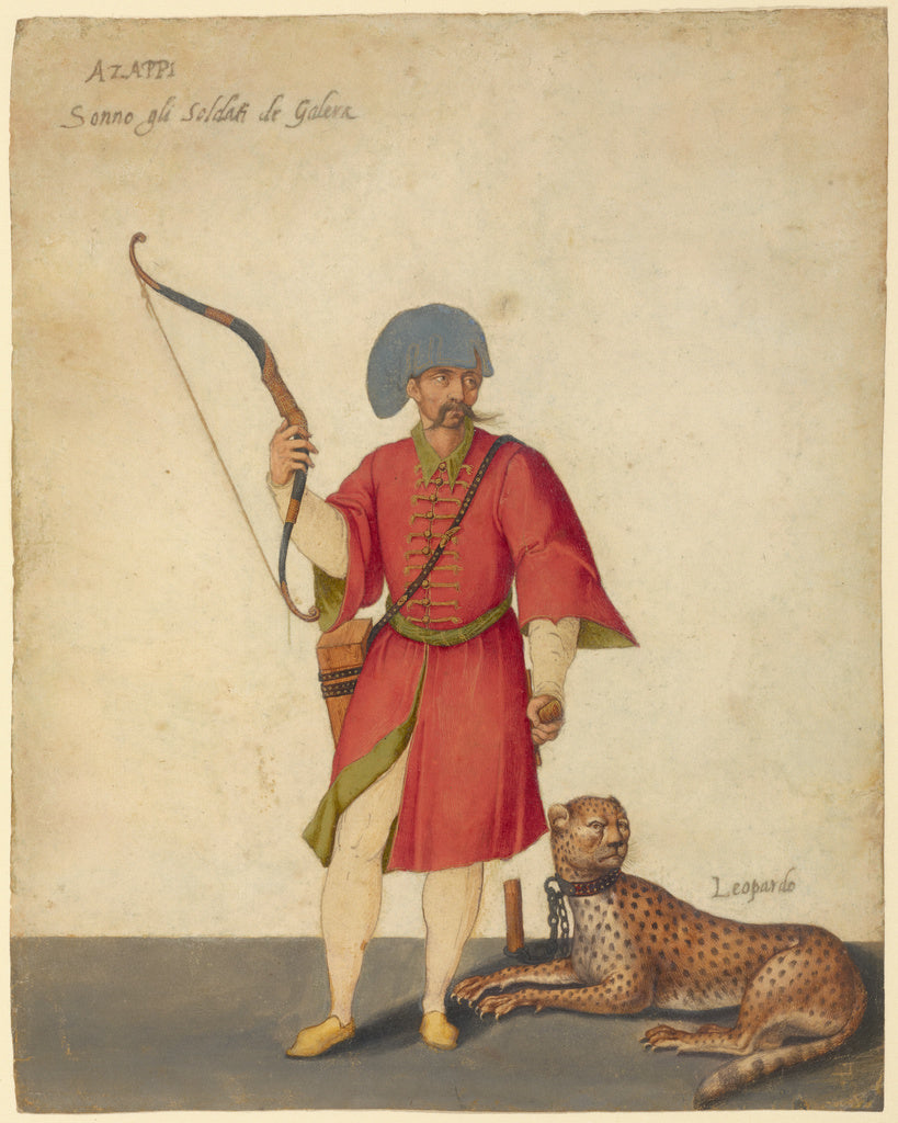 Jacopo Ligozzi:An Azappo Archer with a Cheetah, Poster Print Wall Art