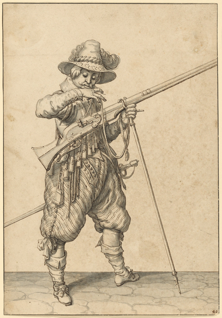 Jacques de Gheyn II:A Soldier on Guard Blowing the Match, Poster Print Wall Art