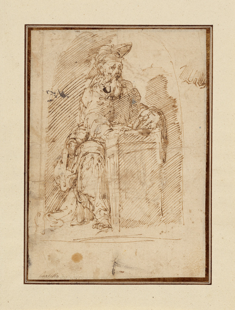Juan del CastilloAttributed to:St. Jerome (recto); Kneeling , Poster Print Wall Art