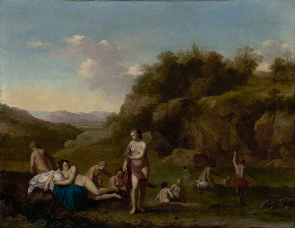 Cornelis van Poelenburgh:Landscape with Bathing Nudes, Poster Print Wall Art