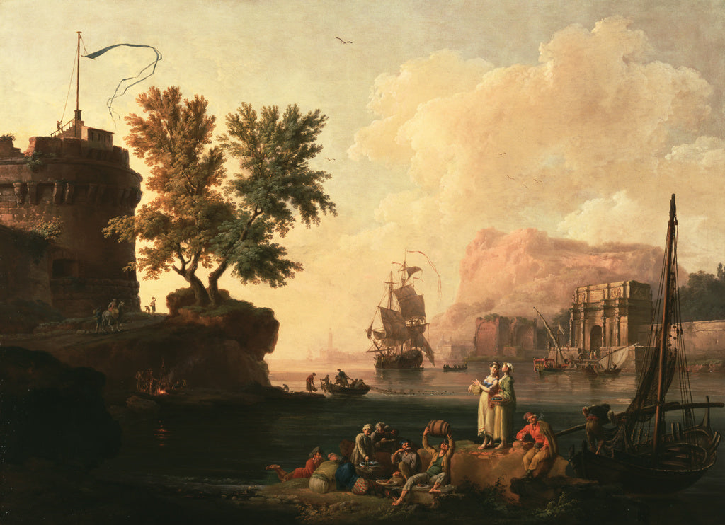 Pierre-Jacques Volaire:Mediterranean Harbor Scene, Poster Print Wall Art