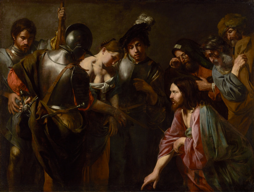 Valentin de Boulogne:Christ and the Adulteress, Poster Print Wall Art
