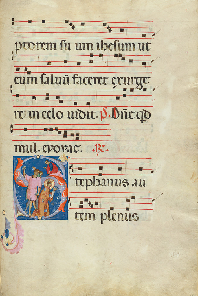 Master of Gerona:Initial S: The Stoning of Saint Stephen, Poster Print Wall Art