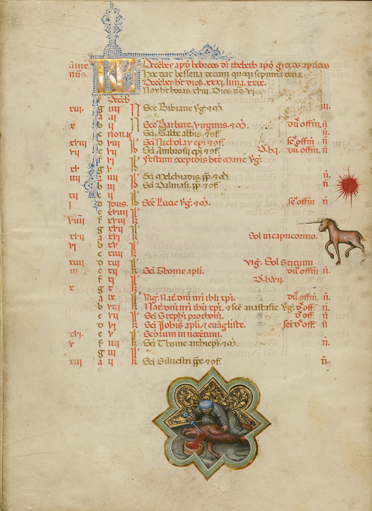 Master of the Brussels Initials:A Man Slaughtering a Pig; Zo, Poster Print Wall Art