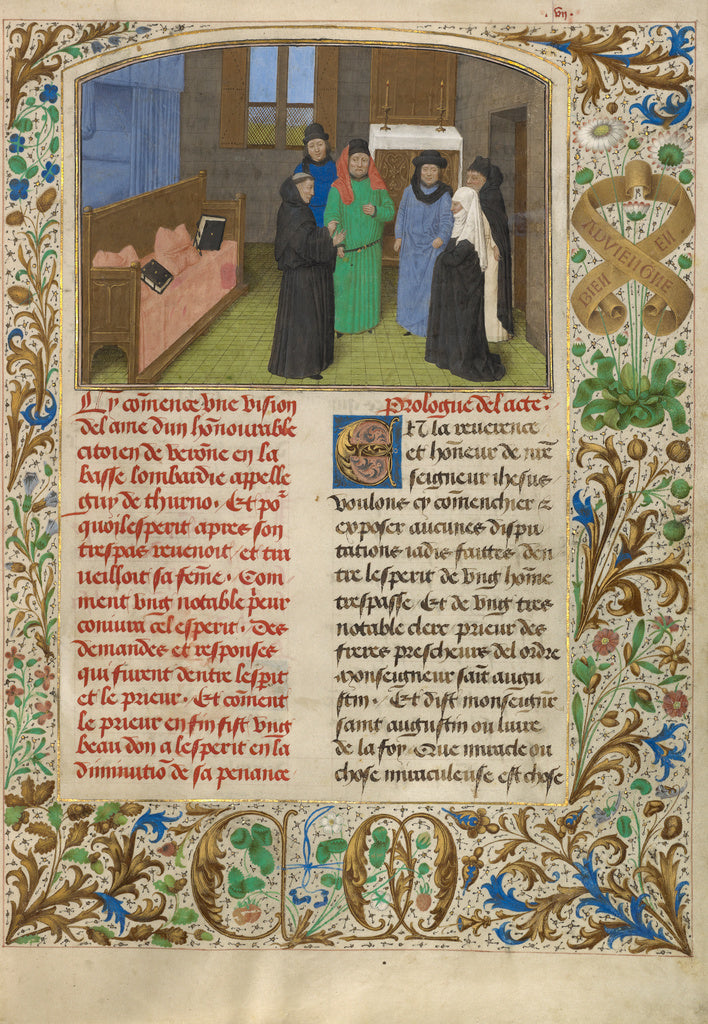 Simon Marmion:A Priest and Guy's Widow Conversing with the S, Poster Print Wall Art