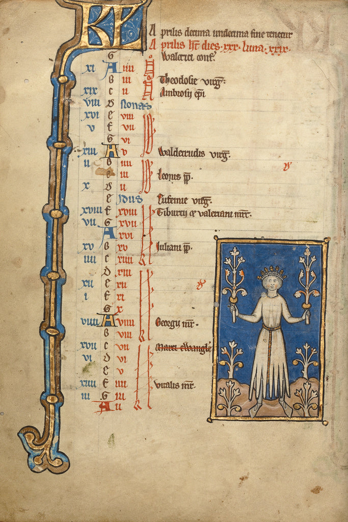 Unknown:April Calendar Page; Picking Flowers, Poster Print Wall Art