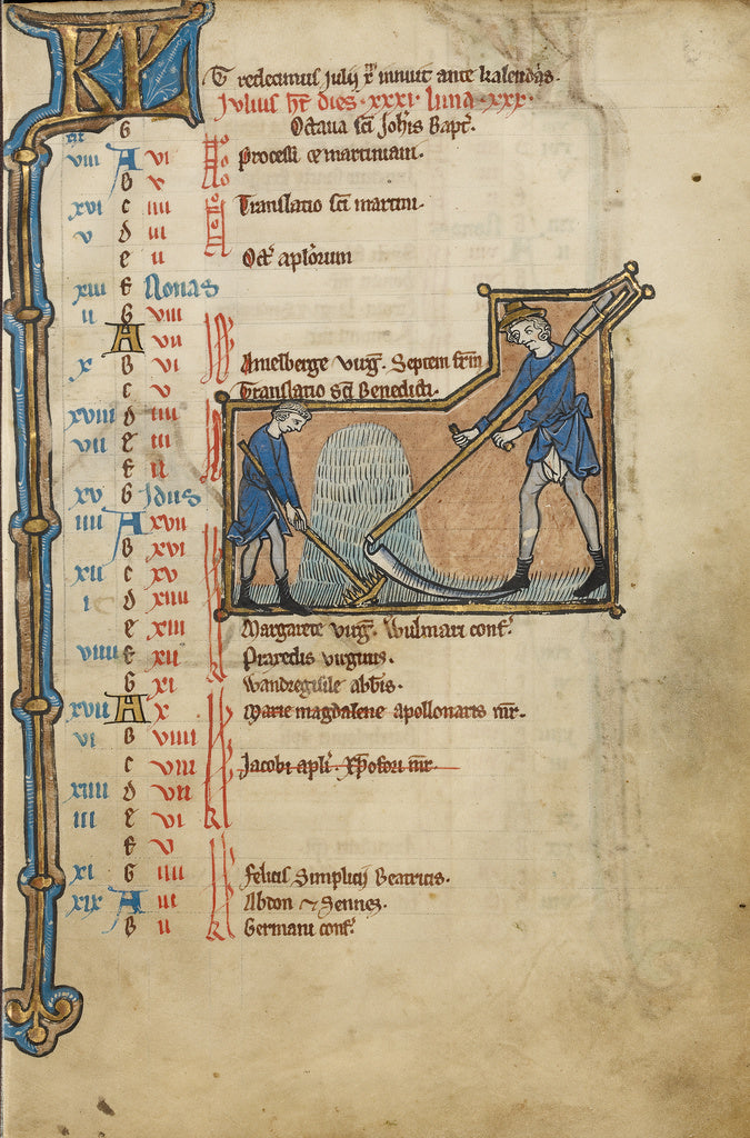Unknown:July Calendar Page; Mowing, Poster Print Wall Art