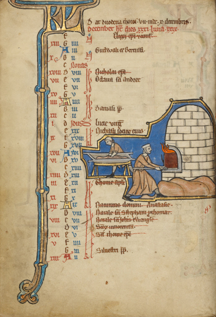 Unknown:December Calendar Page; Baking Bread, Poster Print Wall Art