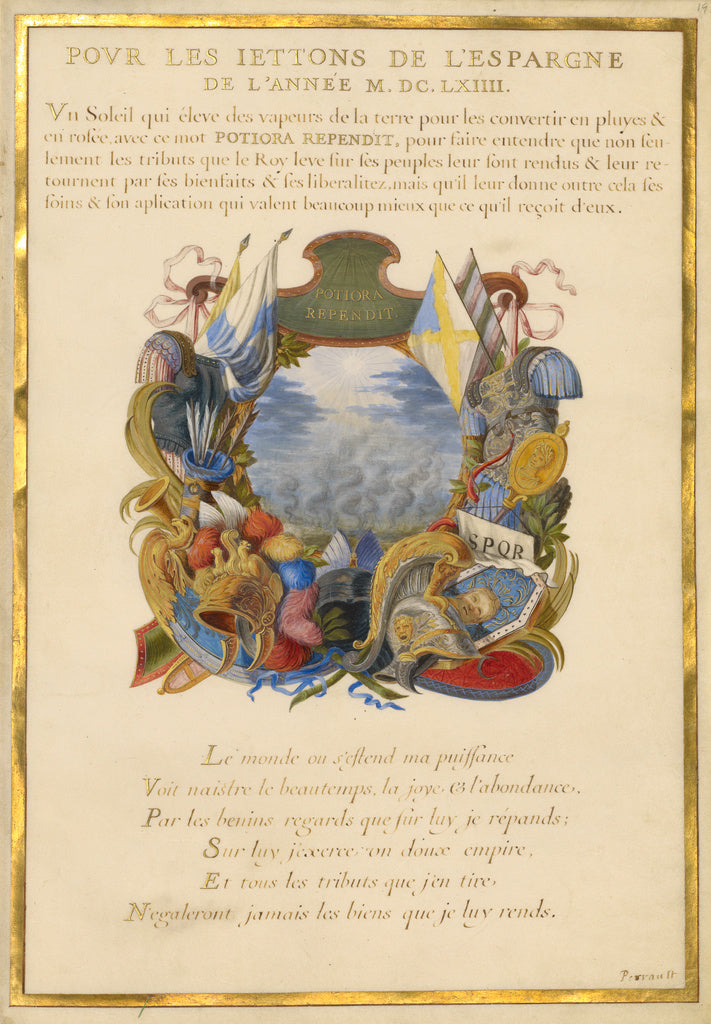 Jacques Bailly:Emblem for Louis XIV (fol. 19), Poster Print Wall Art