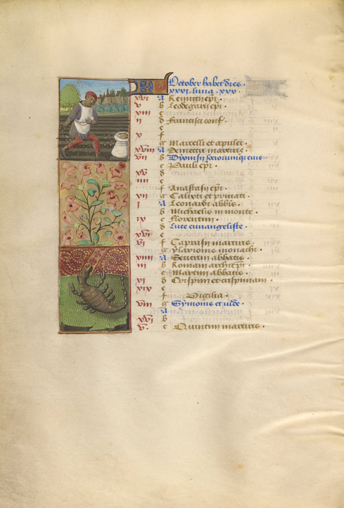 Unknown:October Calendar Page; Sowing; Scorpio, Poster Print Wall Art