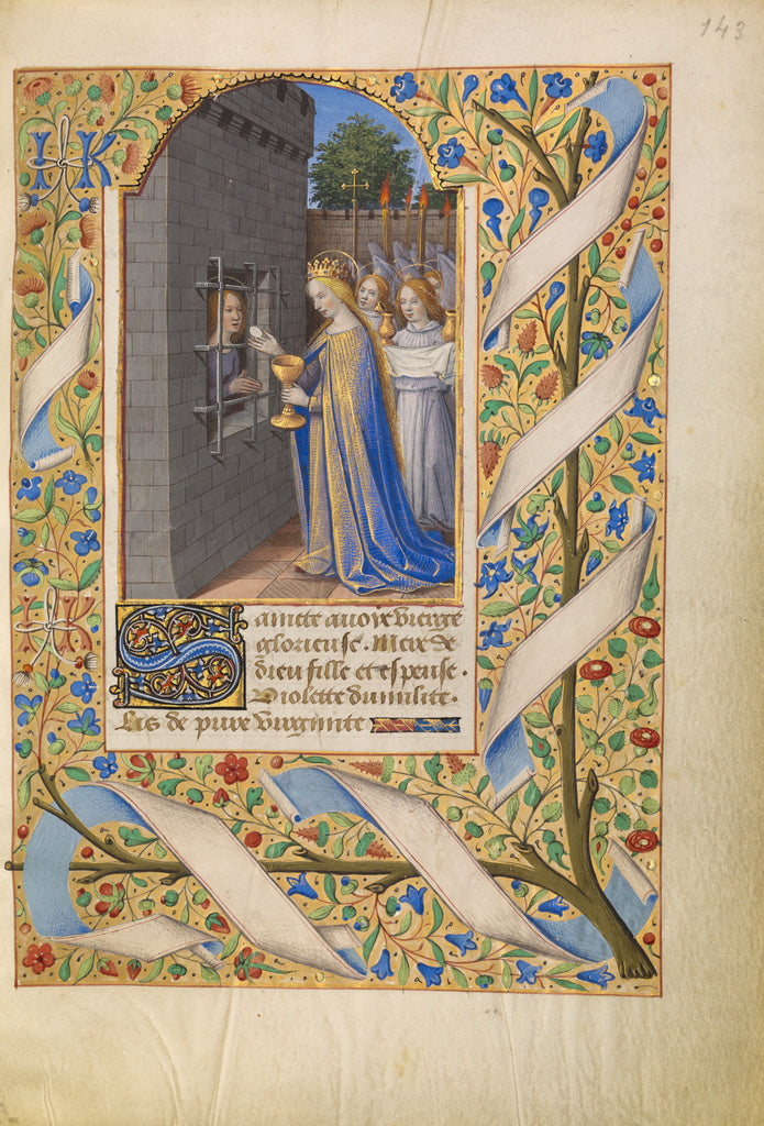 Jean Bourdichon:Saint Avia in Prison Receiving Communion fro, Poster Print Wall Art