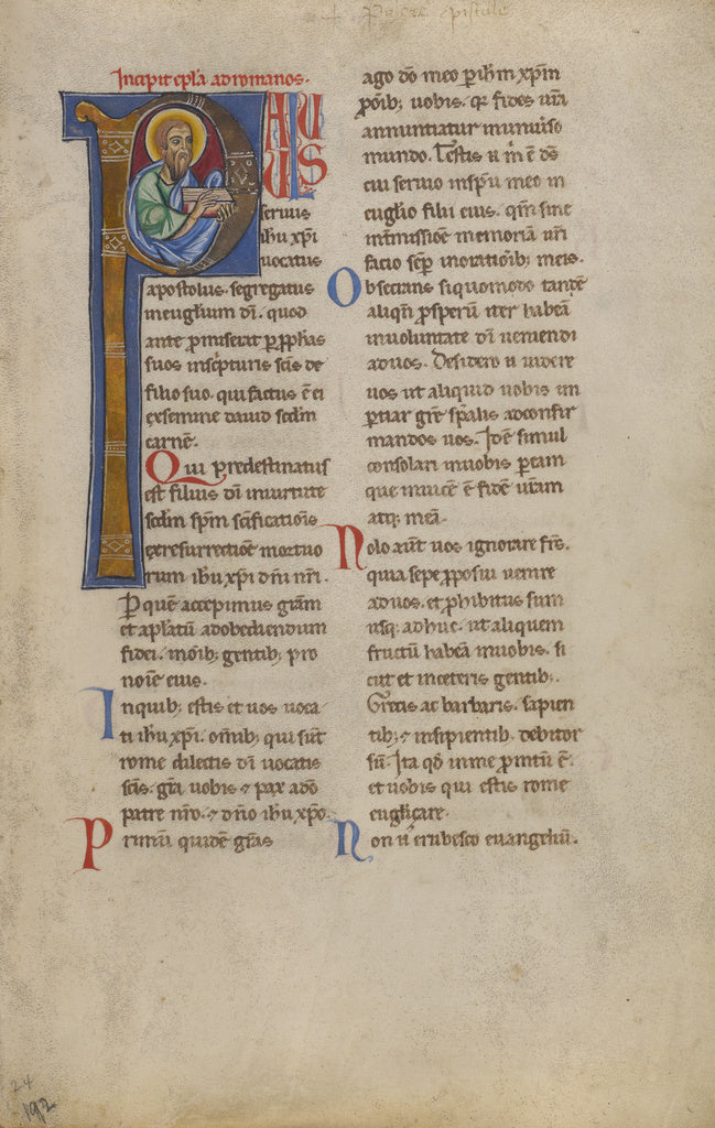 Unknown:Initial P: Saint Paul with a Book, Poster Print Wall Art