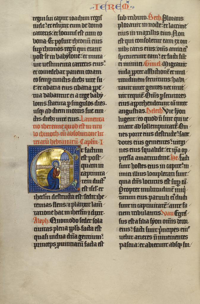 Unknown:Initial E: Jeremiah Lamenting Jerusalem, Poster Print Wall Art