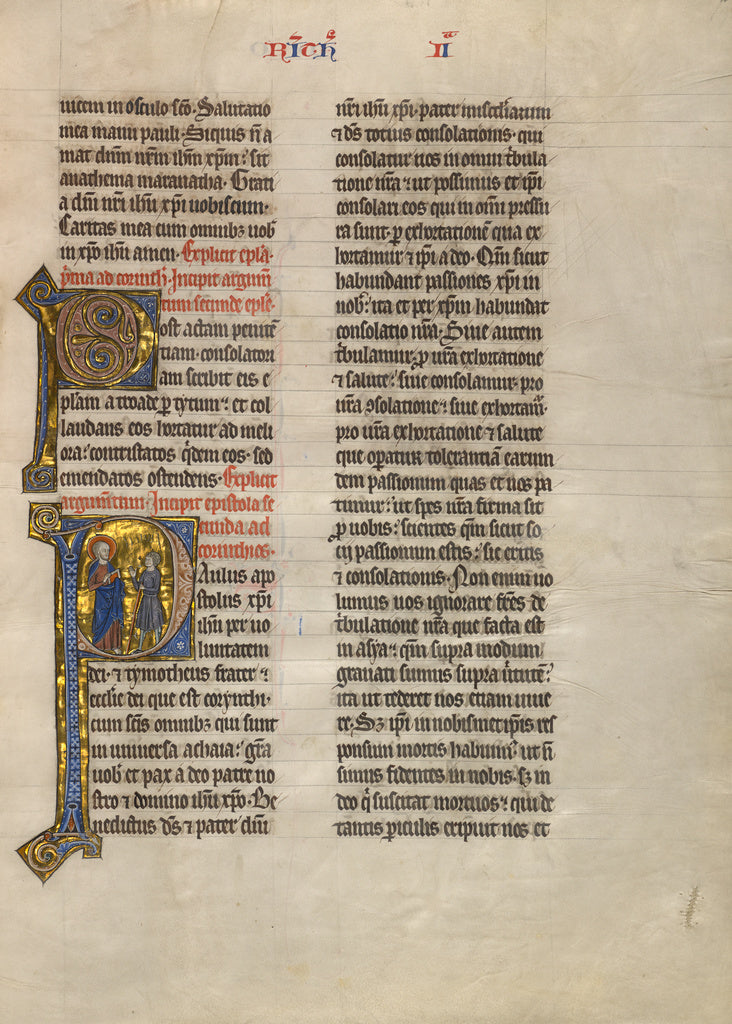 Unknown:Initial P: Saint Paul Speaking to a Messenger, Poster Print Wall Art