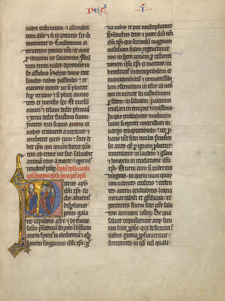Unknown:Initial P: Saint Peter Speaking to a Group from Juda, Poster Print Wall Art