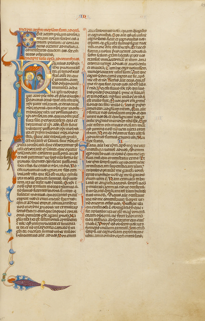 Unknown:Initial P: Saint Paul Giving a Letter to a Messenger, Poster Print Wall Art