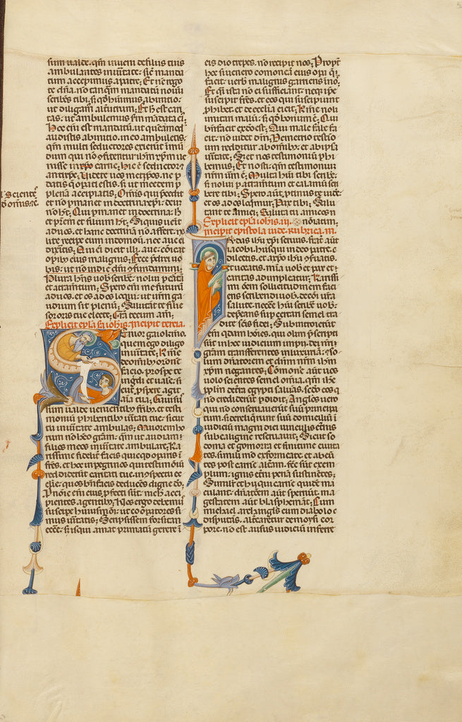 Unknown:Initial S: Saint John the Evangelist Giving a Letter, Poster Print Wall Art