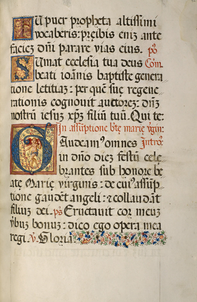 Fra Vincentius a Fundis:Initial G: A Dancing Putto, Poster Print Wall Art