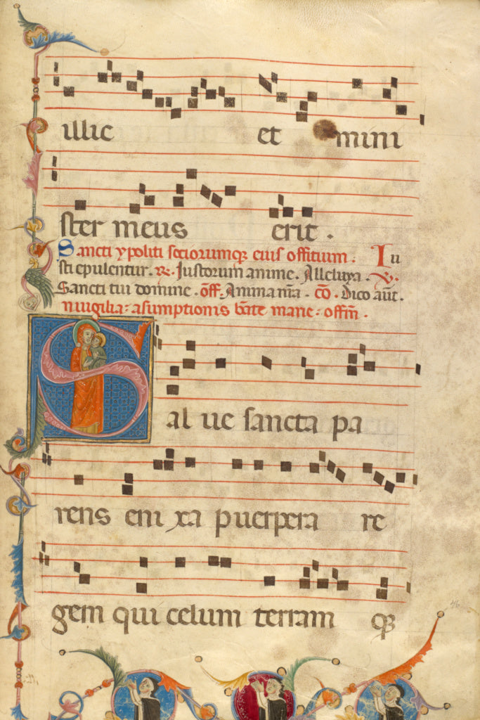 Jacobellus of Salerno:Initial S: The Virgin and Three Domini, Poster Print Wall Art