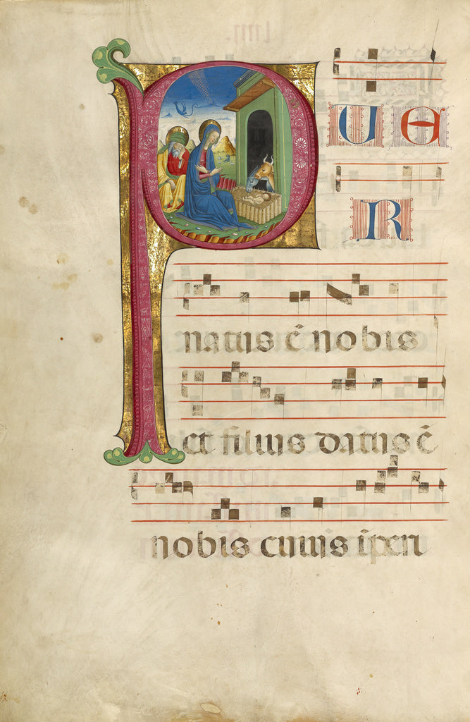 Unknown:Initial P: The Adoration of the Christ Child and The, Poster Print Wall Art