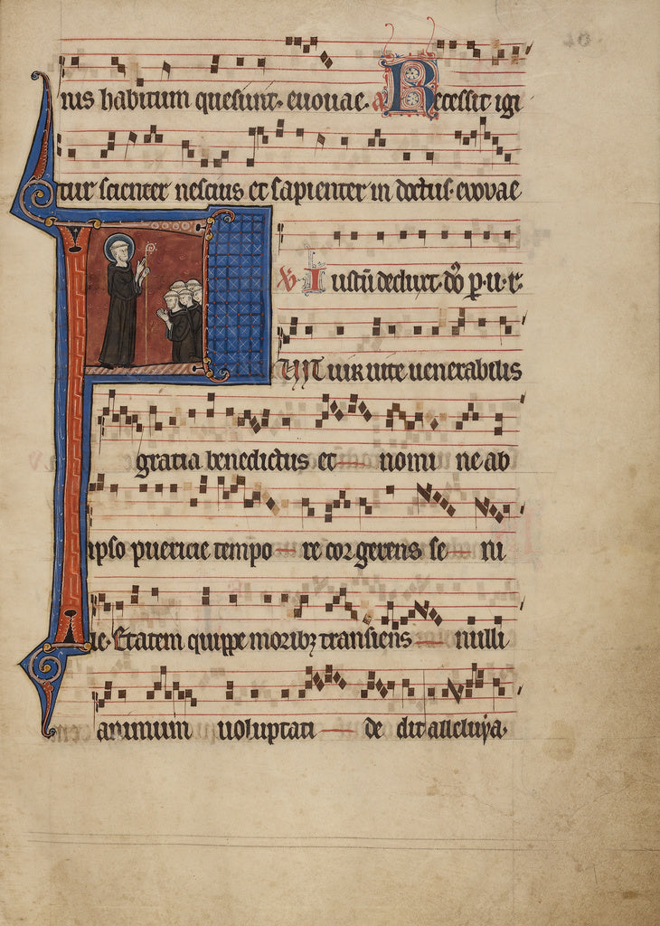 Unknown:Initial F: Saint Benedict Blessing a Group of Monks, Poster Print Wall Art