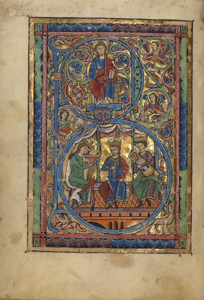 Unknown:Initial B: Christ in Majesty and David with Musician, Poster Print Wall Art