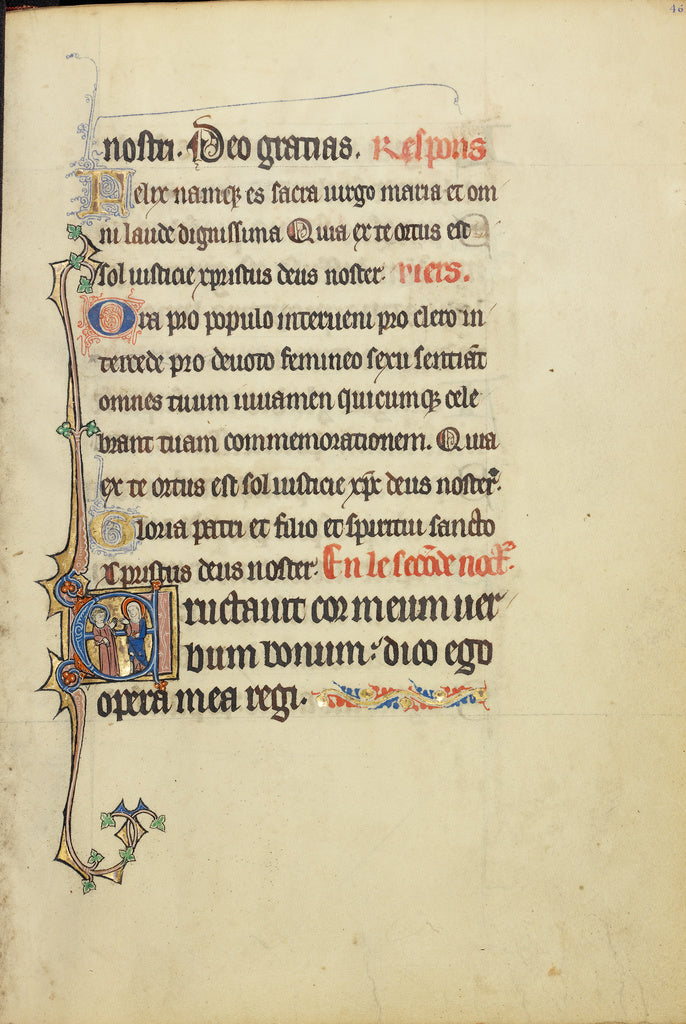 Unknown:Initial E: The Virgin Mary and an Apostle in Convers, Poster Print Wall Art