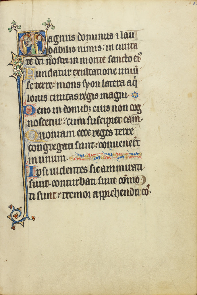 Unknown:Initial M: The Virgin and Child with a Saint, Poster Print Wall Art